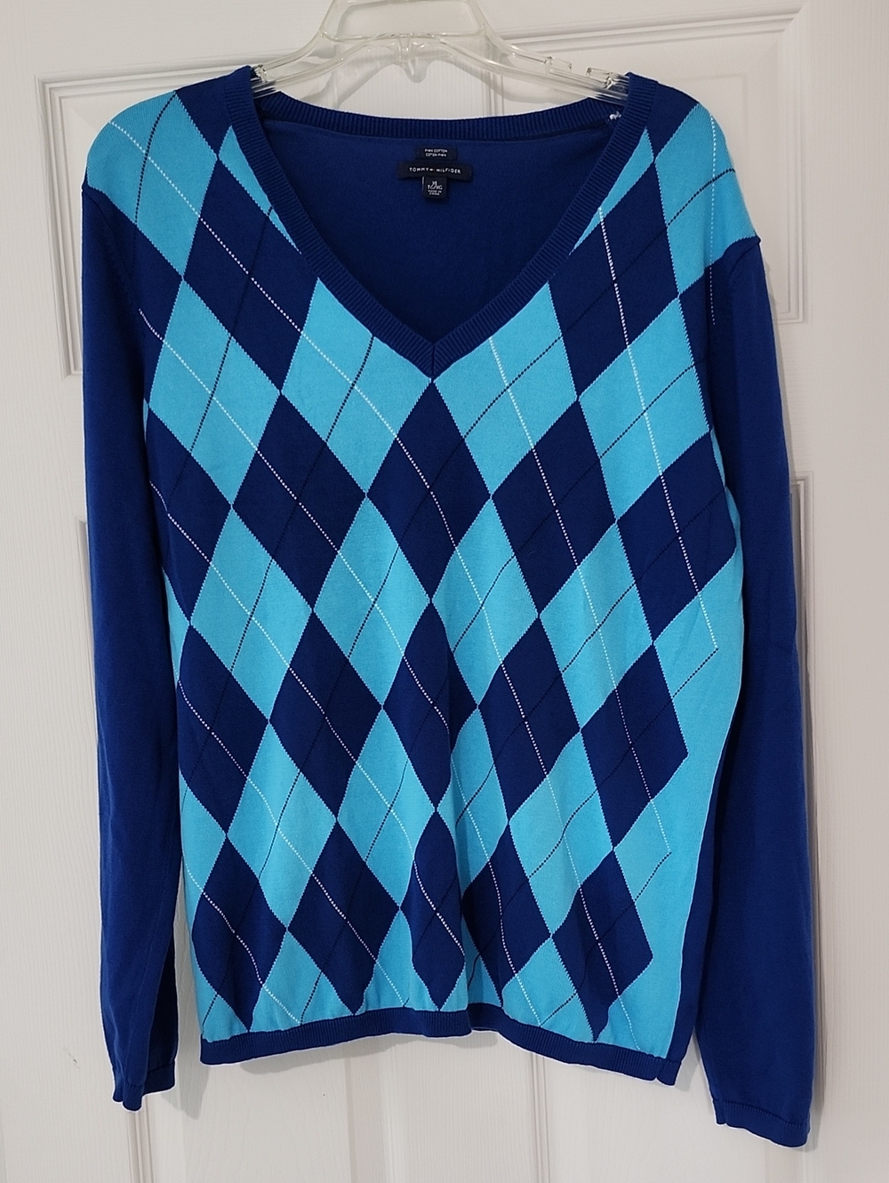 Tommy Hilfiger Argyle V-neck Cotton Sweater XL